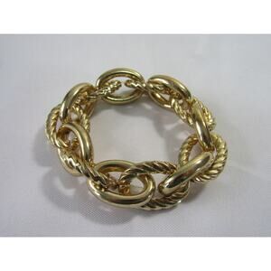 Gold Tone Twist Rope Chain‎ Link Stretch Wrist Bracelet 6"  VTG Artsy Oval
